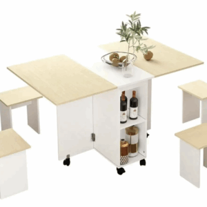 COMEDOR PLEGABLE MULTIUSO: BLANCO INVIERNO / CAFE CON LECHE